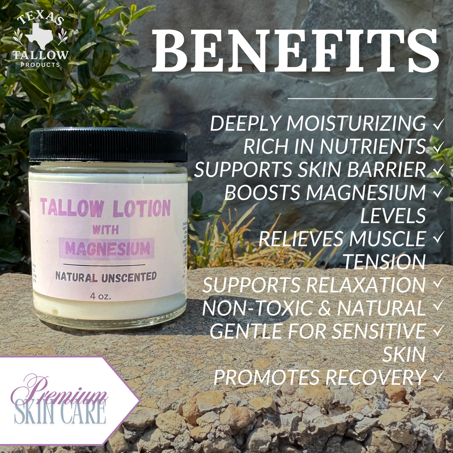 Magnesium Tallow Lotion - Natural Unscented (16oz)