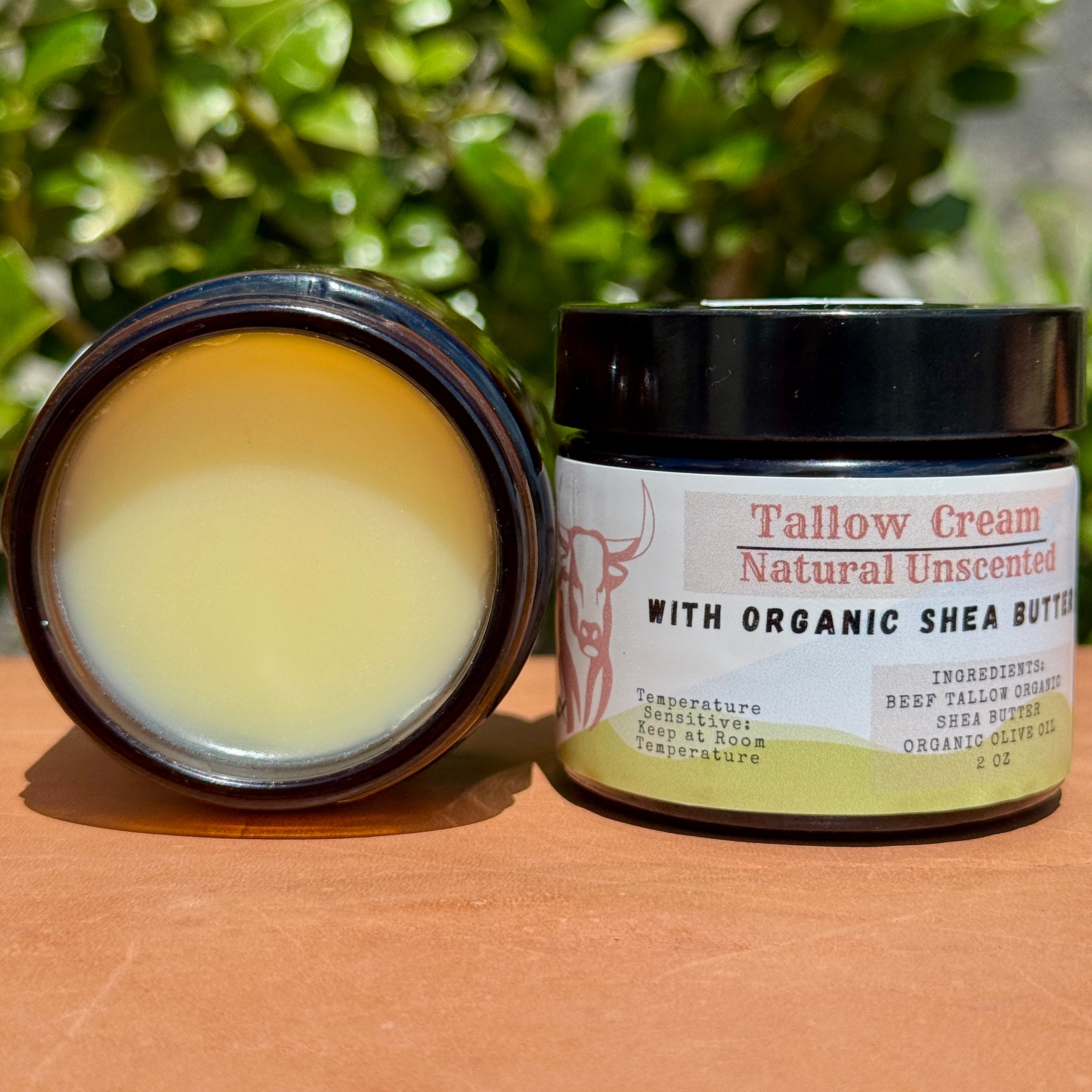 Natural Unscented Shea Butter Tallow Cream — 2oz jar handcrafted close-up