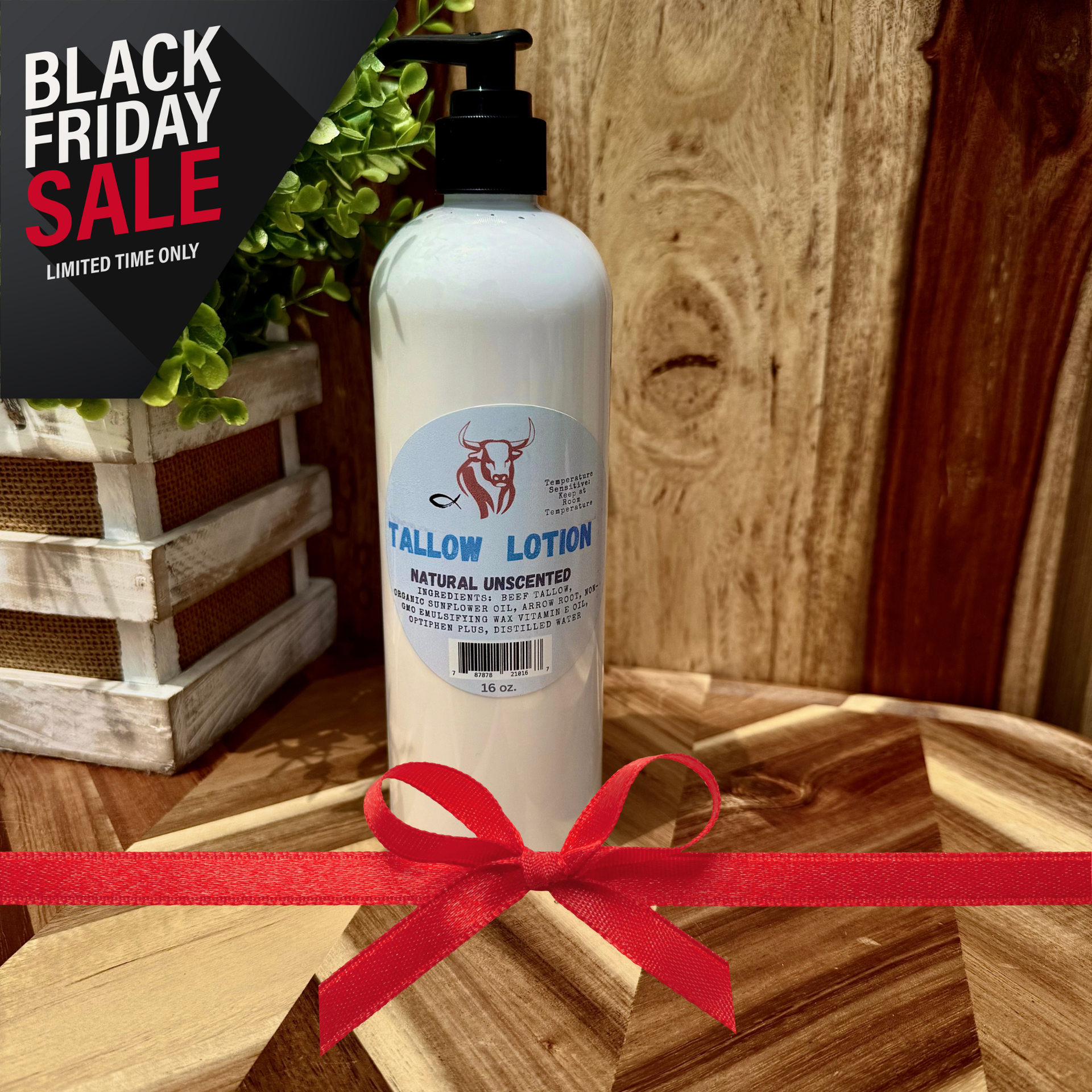 Beef Tallow Lotion - Natural Unscented (16oz)