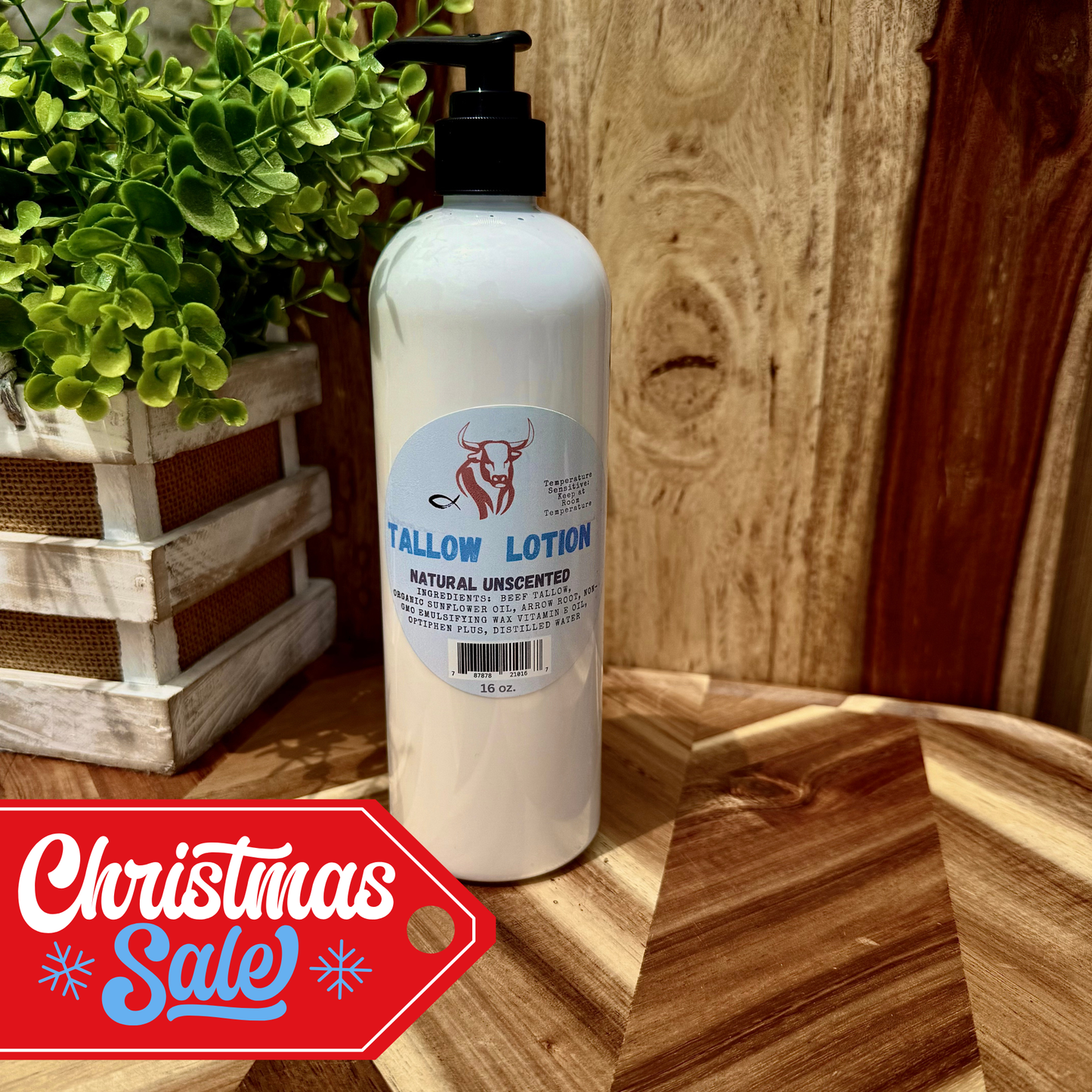 Beef Tallow Lotion - Natural Unscented (16oz)