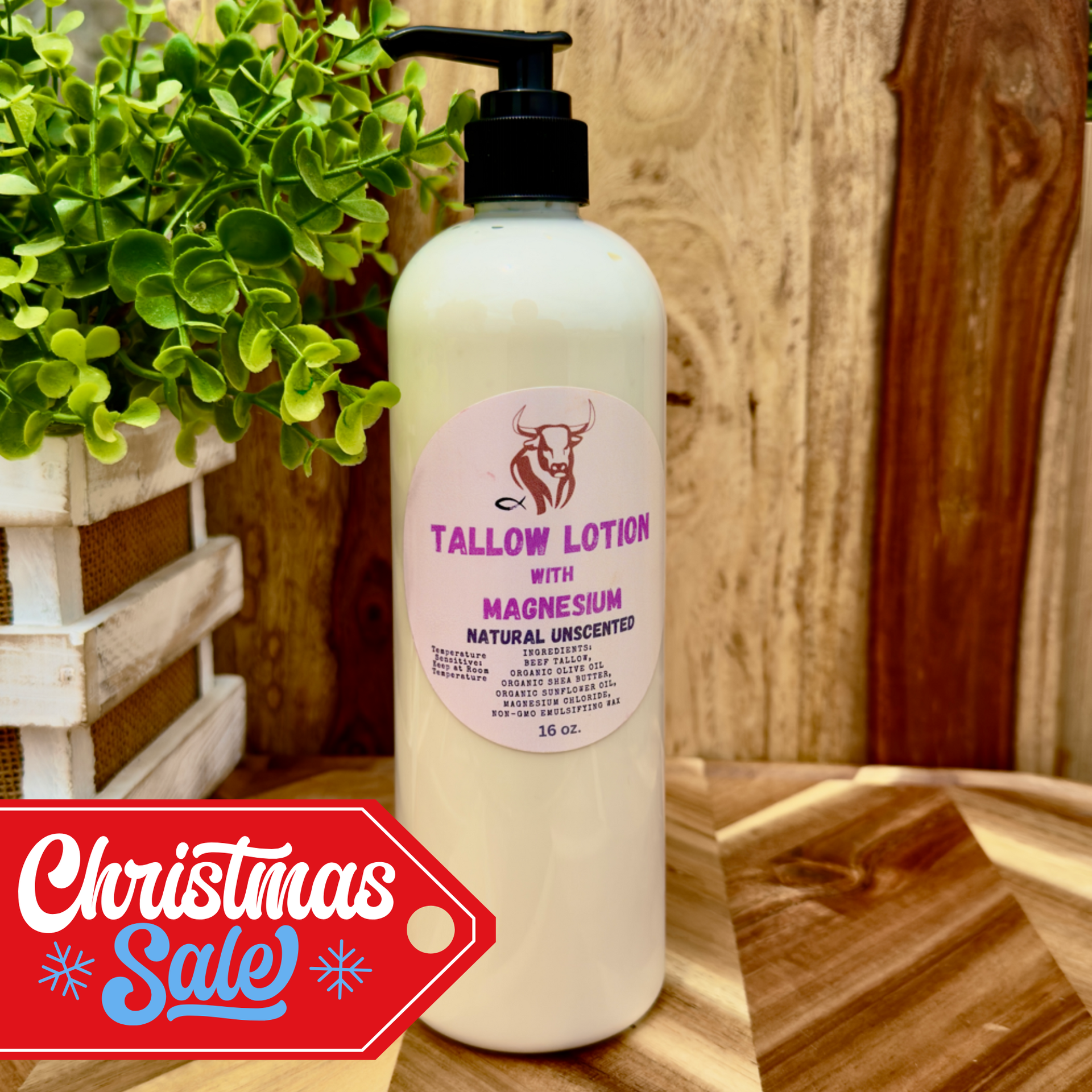 Magnesium Tallow Lotion - Natural Unscented (16oz)