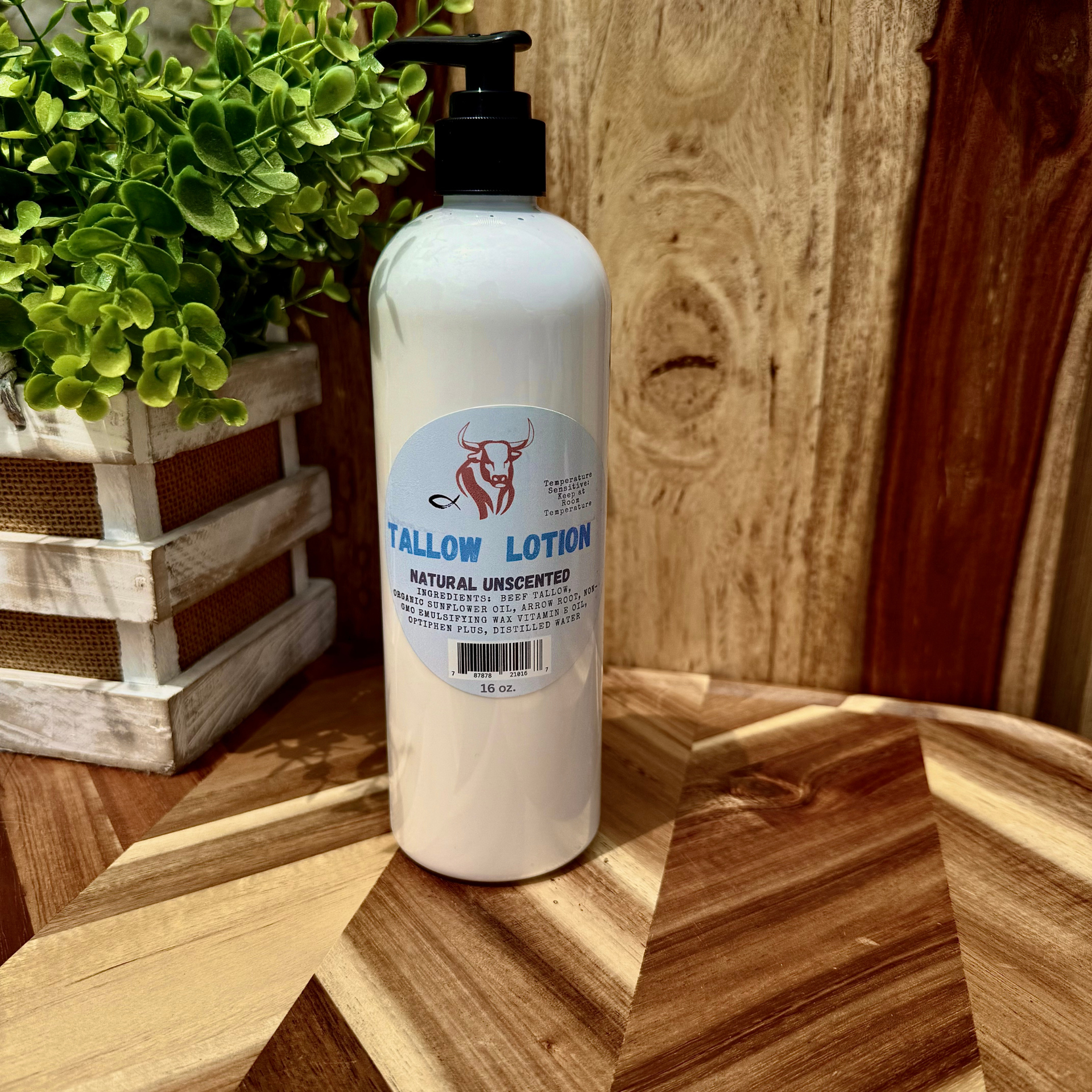 Beef Tallow Lotion - Natural Unscented (16oz)