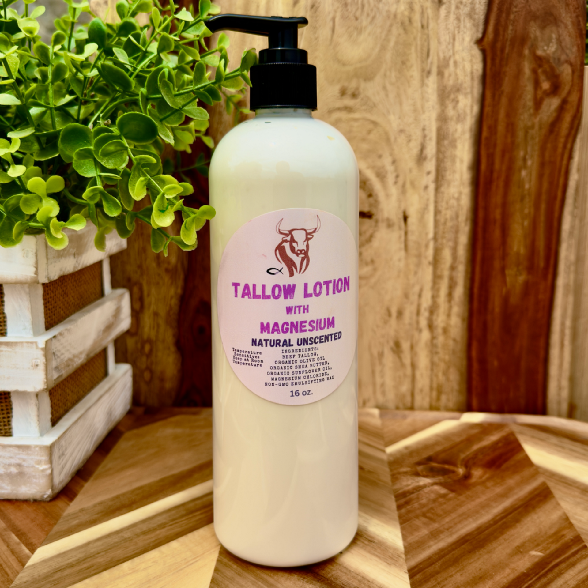 Magnesium Tallow Lotion - Natural Unscented (16oz)