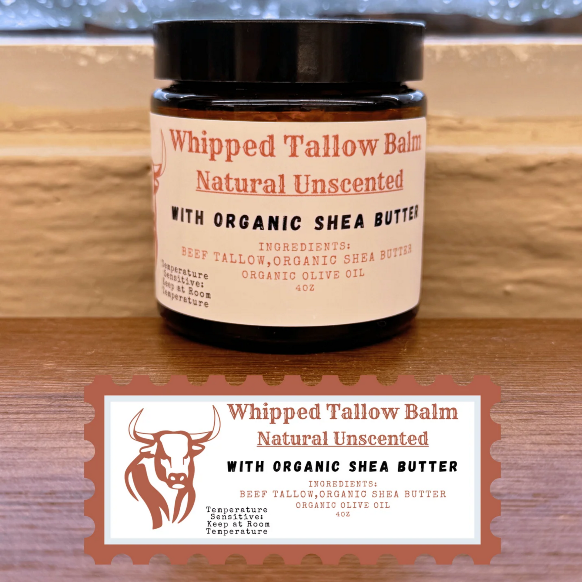 Shea Butter Whipped Tallow Balm 4 OZ Natural Unscented