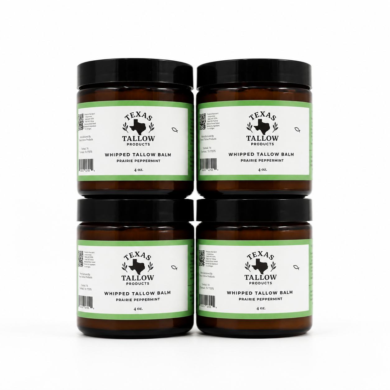 4 Jars — Prairie Peppermint Shea Butter Whipped Tallow Balm (4oz)